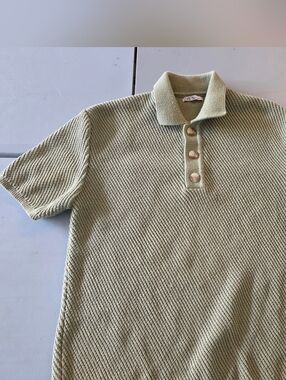 Zara Mens Diagonal Textured Polo Large Green Button sweater shirt